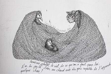 Dessin en noir et blanc, illustration du conte de Hans Christian Andersen